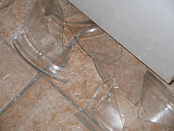 Shattered door glass from a washing machine