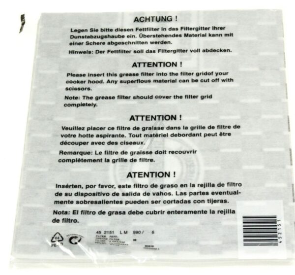 BOSCH/SIEMENS BOSCH/SIEMENS LZ61000 GREASE FILTER PAPER FOR EXTRACTOR HOODS 49.6 CM X 58.7 CM