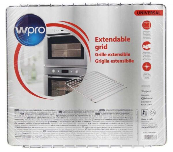 WHIRLPOOL/INDESIT ADJUSTABLE suitable for UNIVERSAL CHROME OVEN SHELF – 32 X 35/56CM